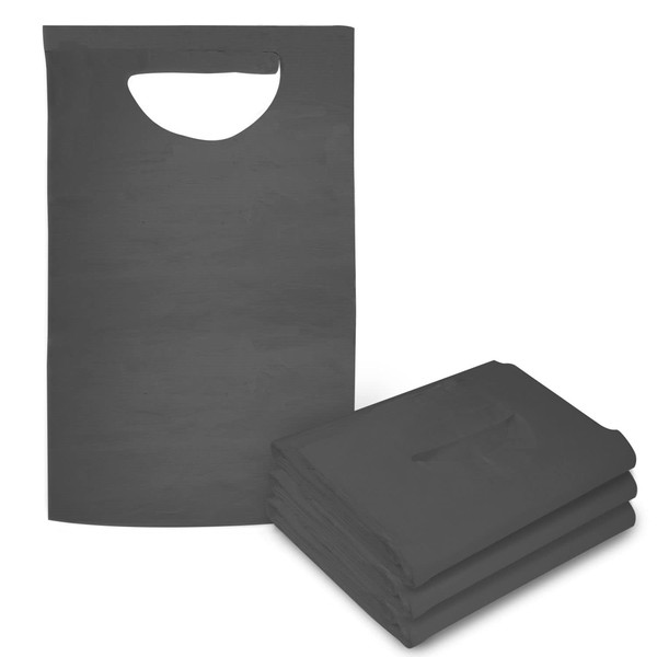 Disposable Bibs For Adults, 50 Pack - Tie Back, 16" x 33" - Absorbent Tissue Front, Water Resistant Poly Backing - Adult Disposable Bibs for Eating, Dental Apron, And Senior Citizens - Grey