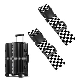 Nuxovilar Luggage Straps of 2 Set Black and White Checkerboard Pattern, Durable Material 1.96 * 70.86 Inches for Suitcases, Travel Essentials for 22-28 Inch Luggage, Great for Minimalist Travelers