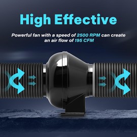 Simple Deluxe 4 Inch 195 CFM Inline Duct Ventilation Fan, Exhaust Fan HVAC Vent Blower for Hydroponics Grow Tent, Basements, Kitchens, Attic, Greenhouses, Black