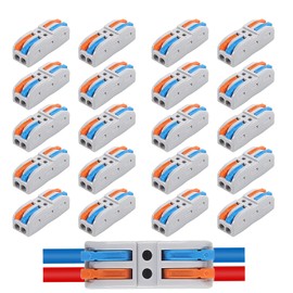 20Pcs Quick Connect Electrical Splicing Wire Connectors Kit Lever Wire Connectors Compact Butt Splice Inline Terminals AWG 28-12 2 in 2 Out Insulated Terminal for Home Terminal Block Connector
