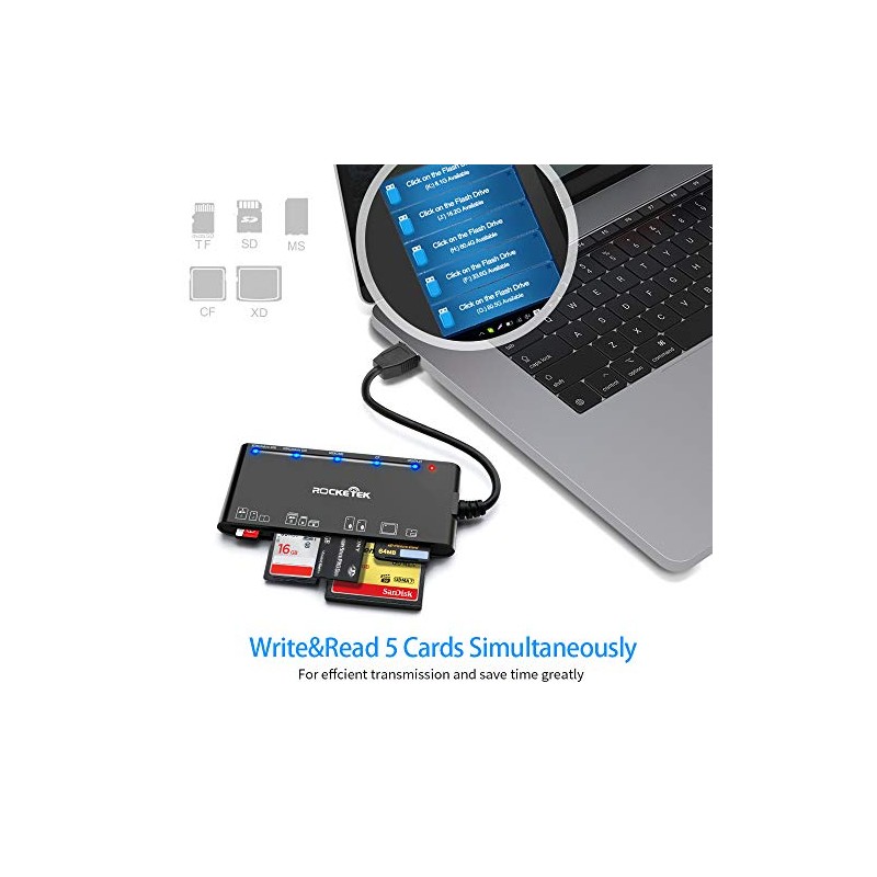 Lector multitarjeta USB3.0, SD/TF/CF/Micro SD/XD/MS 7 en 1, lector de