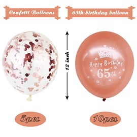 DOJoykey 65th Birthday Party Decoration Balloons, 15pcs 12inch Rose Gold Metallic Balloons Confetti Balloons for 65th Birthday Party Decor