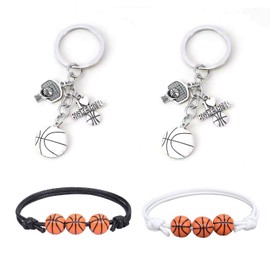 EPCDBBRT 2 Pieces of Basketball Key Rings and 2 Pieces of Basketball Bracelets, Metal Key Rings, Basketball Gifts, Fan Jewelry, Creative Bracelets, Sports Element Jewelry