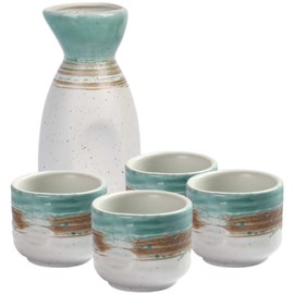 BESPORTBLE Ceramic Sake Set, 8 fl oz Sake Bottle with 2 fl oz 4 Sake Cups - Traditional Japanese Sake Cup Set