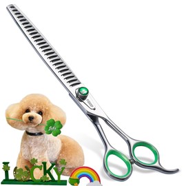 FOGOSP Professional Thinning Shears for Dogs 8 inch Dog Grooming Scissors for Pet Long Chunkers Shears Japanese 440C 70% Thinning Rate 24 Teeth Green Clover