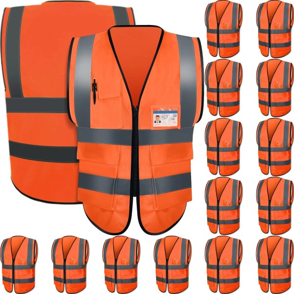 Jagely 15 Pack Reflective Safety Vests with Pockets and Zipper