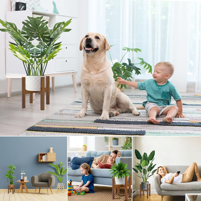Rnined Adjustable Plant Stand Indoor,Bamboo Mid Century Modern Plants Stands,