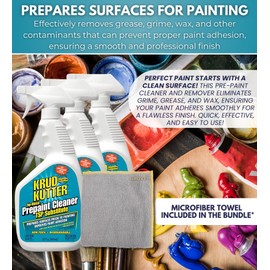 GROVE Krud Kutter Pre-Paint Cleaner Spray 32 oz Bundle with Microfiber Cloth - Paint Prep Solution - TSP Substitute - Enhances Paint Adhesion -Versatile for All Surfaces - (4 Items)