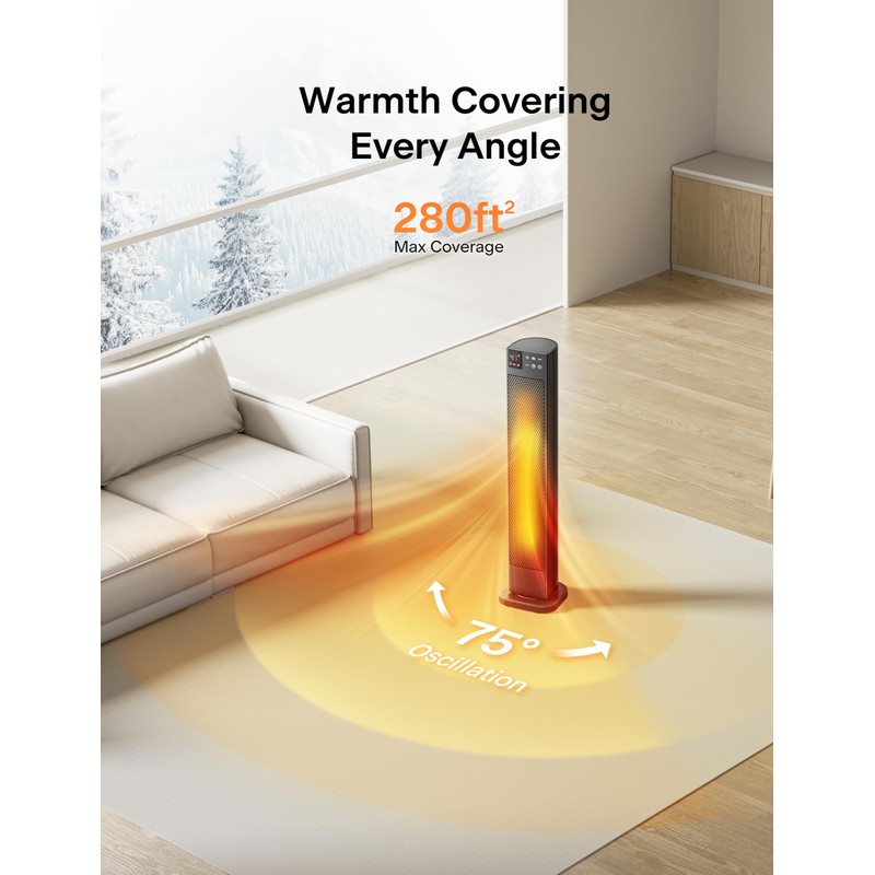 PELONIS 30” Ceramic Tower Space Heater with Adjustable Thermostat for