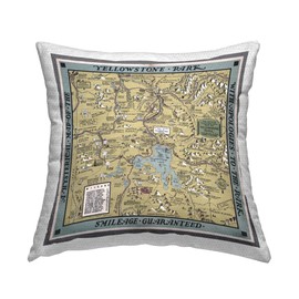 Stupell Industries Vintage Yellowstone Map Outdoor Printed Pillow, 18 x 18, Tan