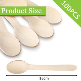 Disposable Wooden Spoons - 100 Pack Eco Friendly Biodegradable Wooden Cutlery for Desert Birch Wood-Sturdy Spoons, Brown