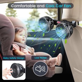 HEEYCEM USB Car Fan for Backseat,Dual Head Car Fans That Blow Cold Air,3-Speed Car Fans for Backseat for Kids,Ultra-Quiet,360° Rotatable Headrest Fan for SUV Truck Sedan