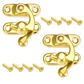 QZKJQDD Right Latch Hook, Antique Vintage Quick Closure, Right Latch Hook Hasp Latch, Antique Decorative Hasp, for Small Wooden Box, Jewellery Box, Wine Box with Screws (Pack of 2)