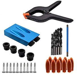 Pocket Hole Screw Jig Dowel Drill Joinery Kit Woodworking Set 15Degree Inclined Hole Jig Carpenters Wood Positioner Locator Guides Joint Angle Tool Carpentry Locator Craft Spring Clamp 34pcs