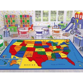 Kids Area Rug USA United States Map Learning Carpet (5 Feet X 7 Feet)