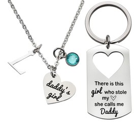 CHENVA Father Daughter Gift Daddy Keychain and Daddy's Girl Heart Necklace Initial Necklace for Daddy's Girl Dad Gift from Daughter, Medium, Stainless Steel, n