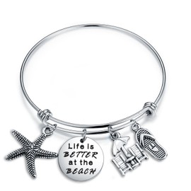 ENSIANTH Summer Beach Jewelry LIFE is BETTER at the BEACH Charm Bracelet Best Gift for Beach Lover (Charm bracelet)