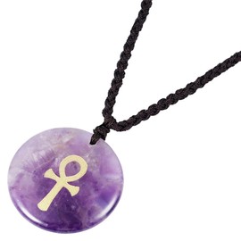 mookaitedecor Purple Amethyst Crystal Necklace Egyptian Ankh Necklace for Women Men, Semi Precious Stone Necklace Protection Good Luck Healing Crystal Necklace Jewellery Wiccan Witch Necklace Gift