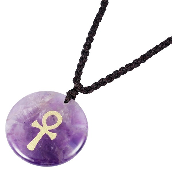 mookaitedecor Purple Amethyst Crystal Necklace Egyptian Ankh Necklace for Women