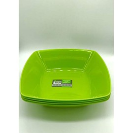 ECO Unbreakable Colourful Plastic Square Bowls Set-of-4 - Shatterproof - 100% Food Safe - Perfect for Camping, Indoors, Outdoors, and picnics (Green, Large 24x24cm)