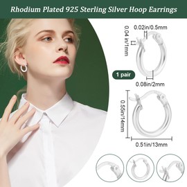 Beebeecraft 1 Box 1 Pair 925 Sterling Silver Hoop Earrings Small Hypoallergenic Huggie Hoop Earrings for Women