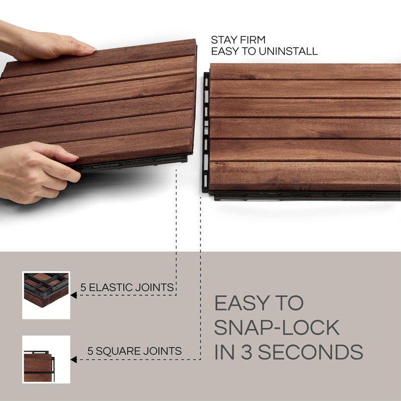 THYOI Premium Deck Tiles, Patio Flooring - Outdoor Waterproof Acacia