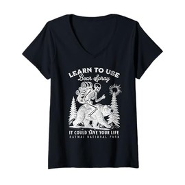 Womens Katmai National Park Bear Spray Funny Hiking Camping V-Neck T-Shirt