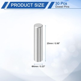 sourcing map 30Pcs 6mm x 25mm Dowel Pins, 304 Stainless Steel Cylindrical Shelves Support Pegs Locating Pin Shelf Fasten Elements for Bookshelf Cabinet Furniture Component (GB119), Silver