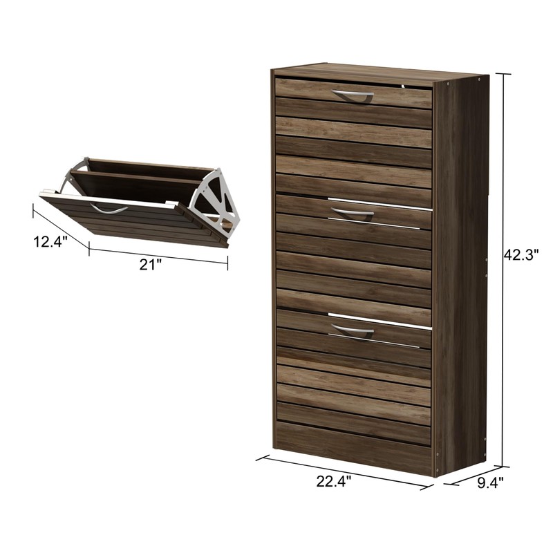 ECACAD 3-Drawer Shoe Storage Cabinet with Ventilate Doors, Wood 3-Tier