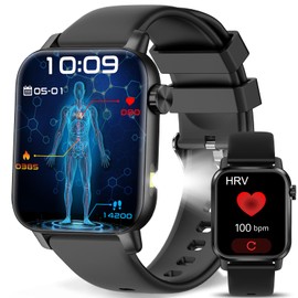 Smartwatch Men Women 2025 DIY Video Watchface LED Torch Health Watch Fitness Watch Phone Function 1.85 Inch HRV Heart Rate SpO2 Sleep Monitor 100+ Sports Stress IP68 Weather