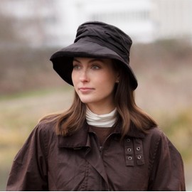 WALKER AND HAWKES - Womens Olive British Millerain Waxed Cotton Diana Country Hat - Brown - M/L (58cm/59cm)