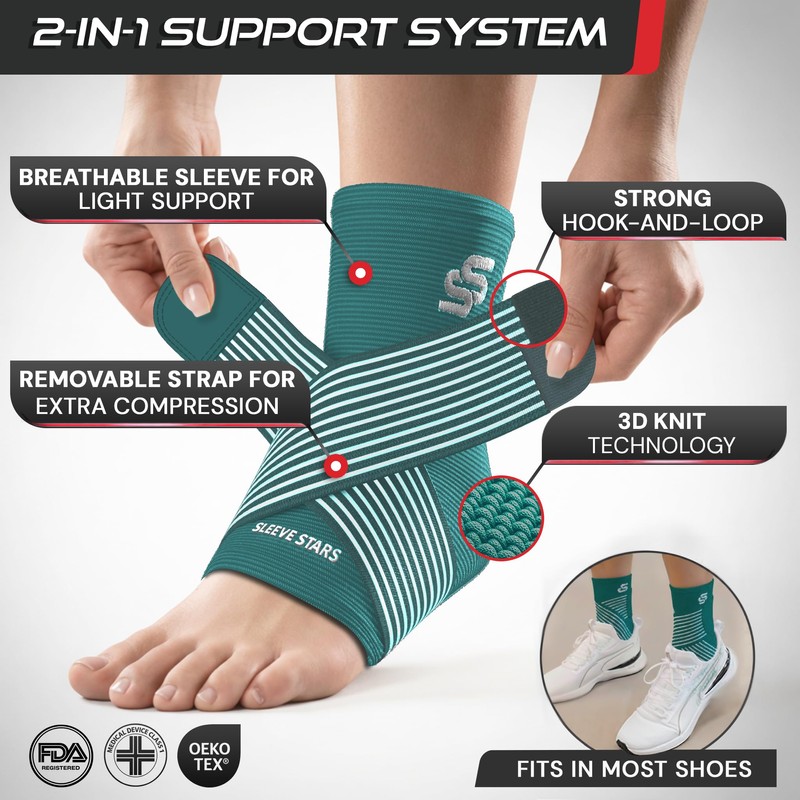 Sleeve Stars Ankle Brace Men & Women Support (Pair/M:10"-12"/Turquoise)