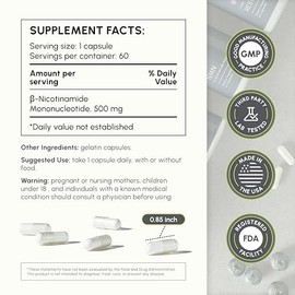partiQlar Suplemento NMN 500mg - Mononucleótido de nicotinamida NMN y refuerzo para energía celular, longevidad y envejecimiento saludable - Suministr