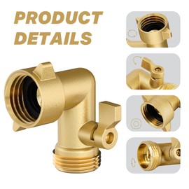 Twinkle Star 90 Degree Garden Hose Elbow with Shut Off Valve 2 Pack, 3/4" Heavy Duty Hose Adapter with 2 O-rings, Solid Brass Gooseneck Garden Hose Connector