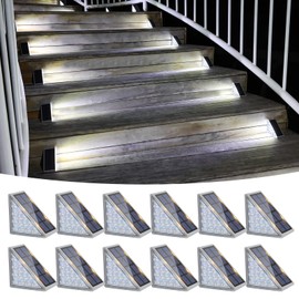 VOLISUN Solar Stair Lights 12 Pack, Solar Step Lights Waterproof IP67, Outdoor Step Light with 13 LEDs, Outdoor Lighting Decor for Yard Stair, Patio, Front Door, Front Porch and Deck(Cool White)
