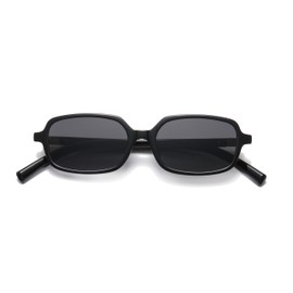 WDZAYXC Klassische Rechteckige Sonnenbrille Retro Schlanke Gläser Vintage Rechteck Sonnenbrille(Schwarz/Grau)