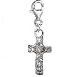Sexy Sparkles Cross with Clear Rhinestones Clip on Pendant for European Charm Jewelry with Lobster Clasp