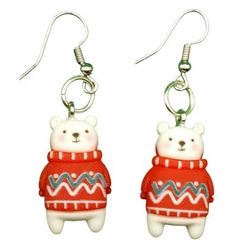 Unique Gift Holiday Earrings, Resin, Nickel Free (Polar Bears)