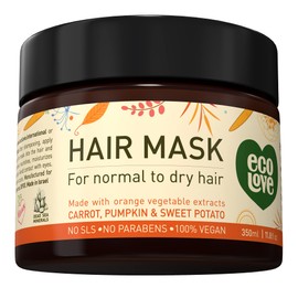 ecoLove Hair Mask for Dry, Damaged, and Curly Hair - Deep Conditioning Treatment with Carrot and Pumpkin Extract, SLS & Paraben-Free, Vegan and Cruelty-Free - 11.8 oz