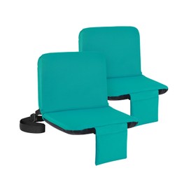 Sportneer Stadium Seat with Back Support- Portable Folding Bleacher Seats with Backs and Cushion 6 Reclining Position Paded Stadium Chair for Sports Events, Light Blue 2 Pack