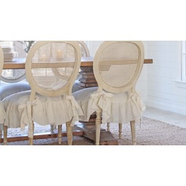 Luxury Chair Cover, Seat Size 20" x 18", Ruffled Linen, Dining Chair Covers, Slipcover, Farmhouse Decor, Heavy Drape Linen, (Warm (Off) White)