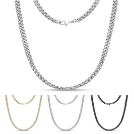 Cadoline Stainless Steel Black, Gold, Silver 3-8mm and 40-65cm Men's Necklace with Twisted Rope and Wheat Chain, Stainless Steel, No Gemstone