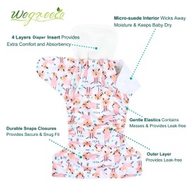 wegreeco Cloth Diapers 6 Pack with 6 Inserts & 1 Wet Bag, Washable Cloth Diapers for Babies, One Size Adjustable Reusable (Flower)