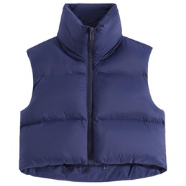 Fuinloth - Chaleco acolchado para mujer, cuello alto, ligero, con cierre, Azul marino, XXL