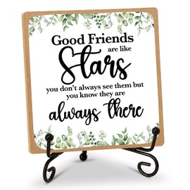 Inspirational Home Office Desk Decor with Stand, Good Friends are Like Stars, Long Distance Friendship Gifts for Women Men Friends Coworkers - A09