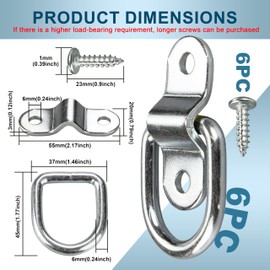 VEHIRIE 6 Pack D-Ring Tie Downs Anchors 1/4" Heavy Duty Steel Trailer Tie Down Hooks for Loads on Case SUV Truck Camper RV Warehouse Boats Cargo Control Surface Mount with Screws