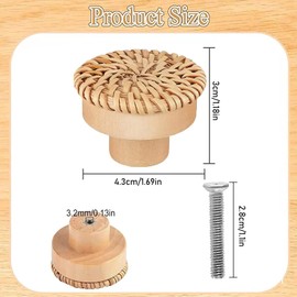 FAINCA Pack of 6 Rattan Furniture Knobs, Cabinet Handles, Drawer Knobs, Boho Decoration, Natural Wood Cabinet Knobs, Durable Chest of Drawers with Screws, for Kitchen Cabinets, Drawers (40 x 30 mm)