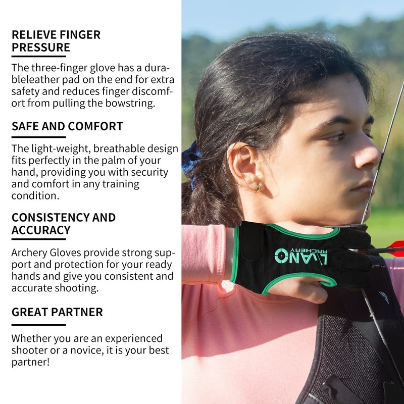LWANO Archery Gloves Leather Practice Hunting Three Finger Protector for