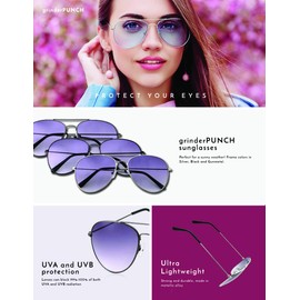 grinderPUNCH Oversized Classic Retro Black Metal Frame Aviator Sunglasses