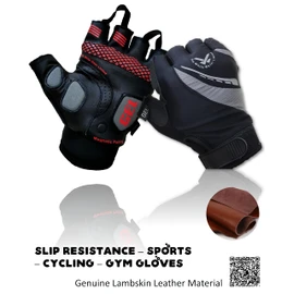 TheWhiteWater - Cycling Gloves - Multiuse Sports Genuine Lambskin Leather (L) Mesh Padded Gel Short - Fingerless Gloves Slip Resistance Gym Unisex Men/Women (Leather - L)